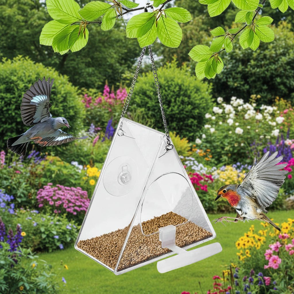 AeroFeeder Acrylic Bird Feeder for Outdoors With Triangular Wind Protection Design