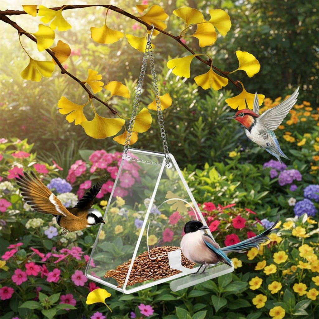 AeroFeeder Acrylic Bird Feeder for Outdoors With Triangular Wind Protection Design