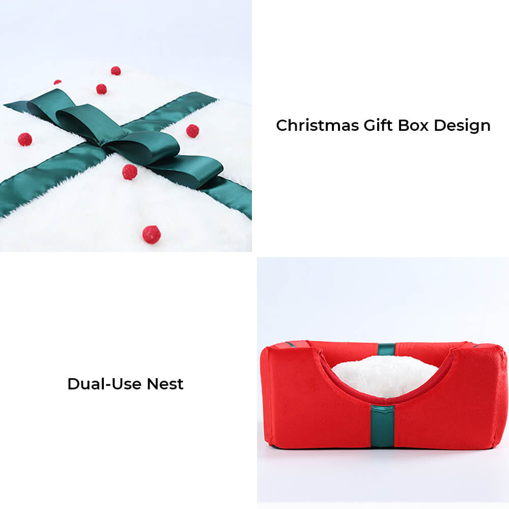 SnowNest Semi-Enclosed Dog And Cat Bed With Christmas Motif And Non-Slip Bottom