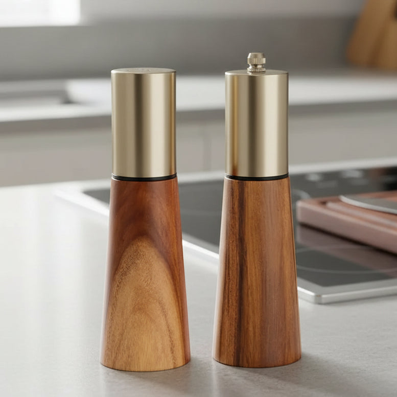 Amberwood Elegant Salt and Pepper Mill Set Made of Wood