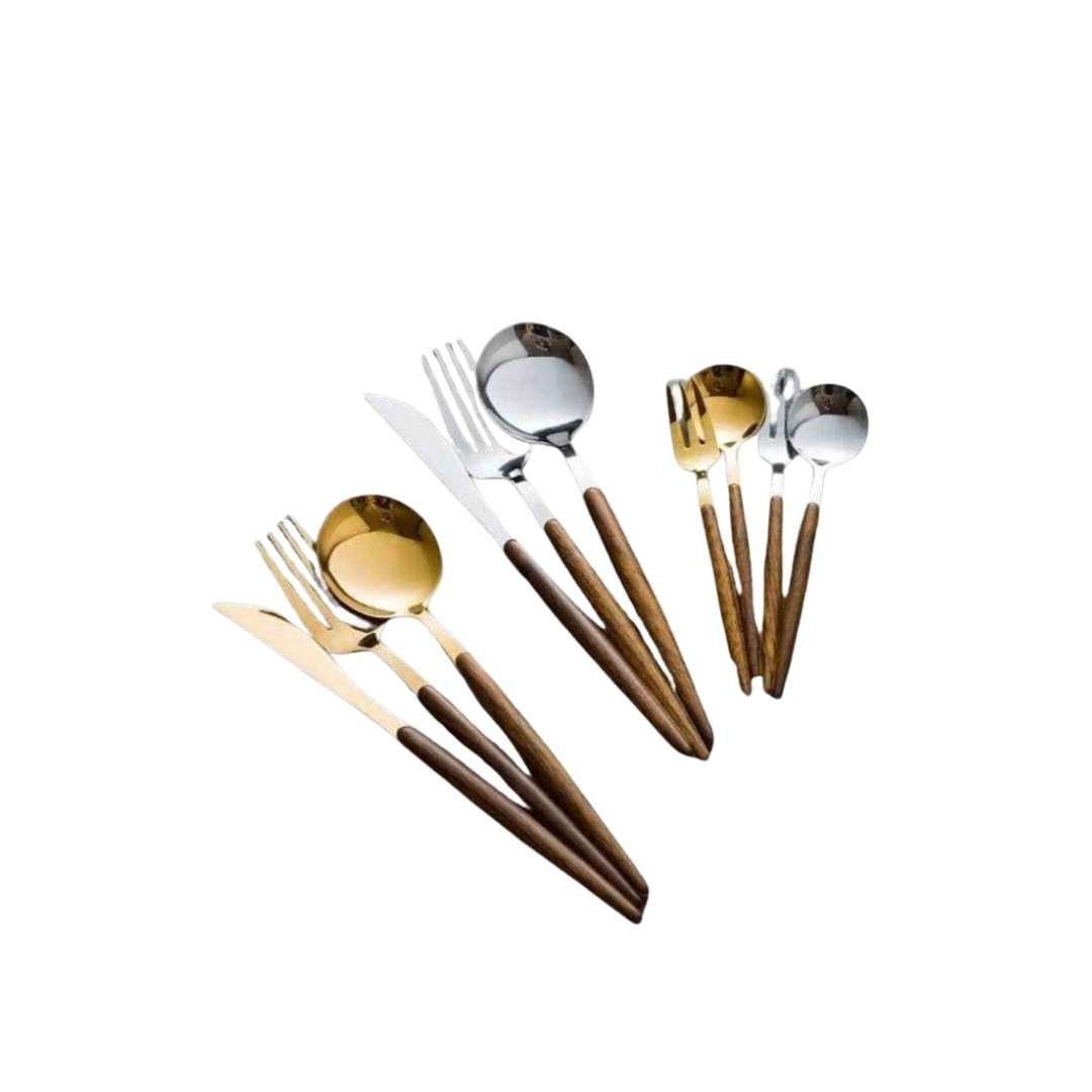 Posate Premium TerraLuxe in Acciaio Inox con Dettaglio in Legno