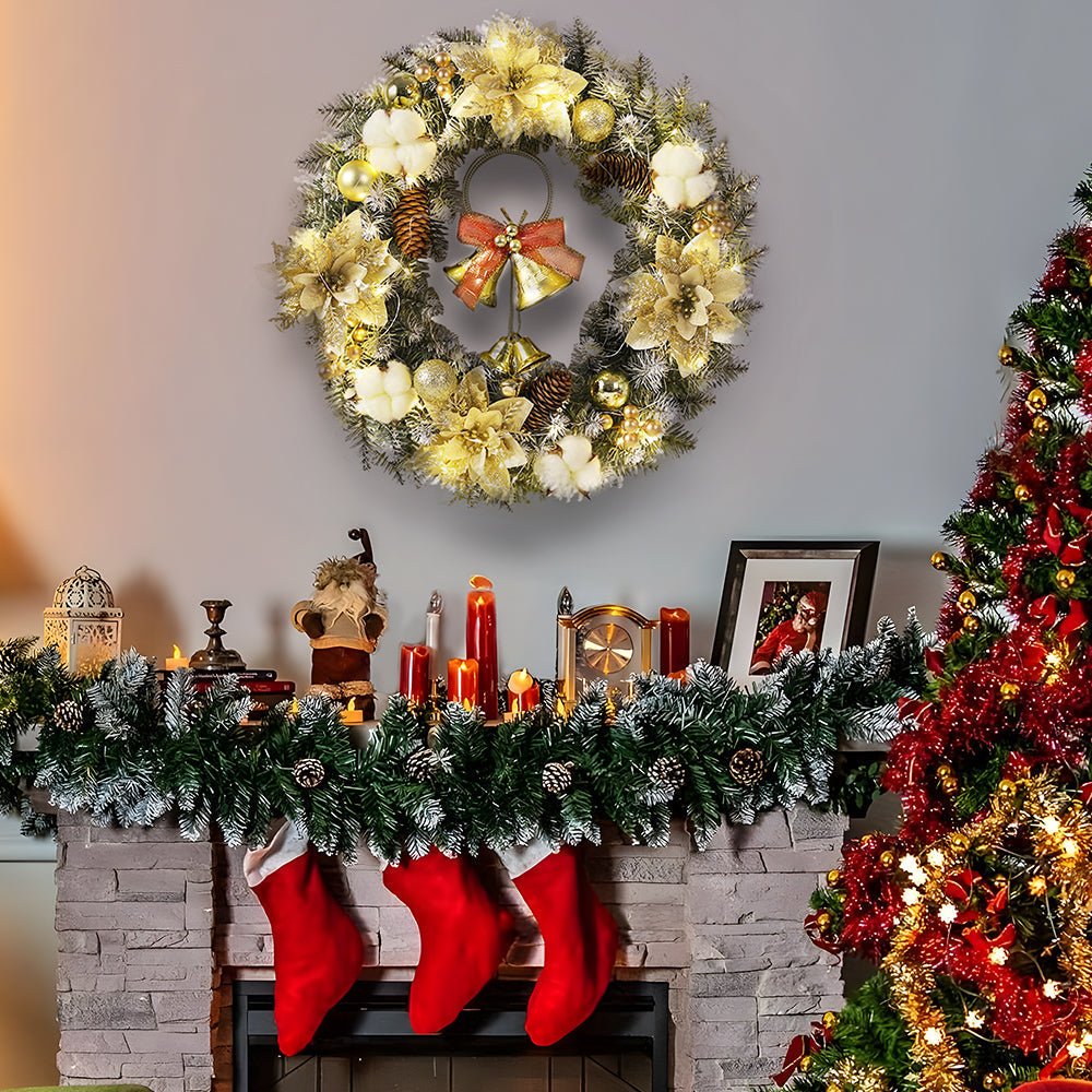 Elara Classic LED vánoční věnec se zvonky a zlatým leskem