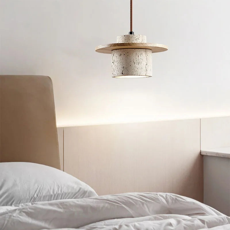 Miyori | Lampada a Sospensione in Pietra e Legno in Stile Naturale Giapponese