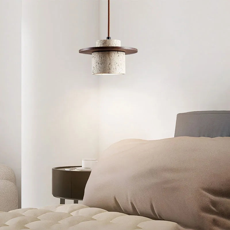 Miyori | Lampada a Sospensione in Pietra e Legno in Stile Naturale Giapponese