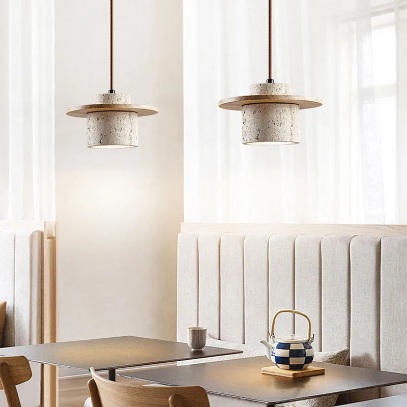 Miyori | Lampada a Sospensione in Pietra e Legno in Stile Naturale Giapponese