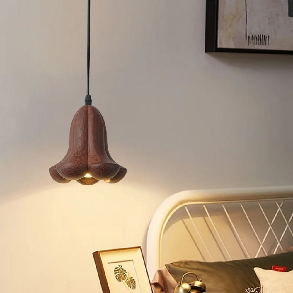 Arielle Walnut Wood Flower Pendant Light in Brown Scandinavian Modern Style
