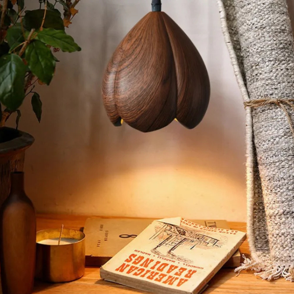 Arielle Walnut Wood Flower Pendant Light in Brown Scandinavian Modern Style