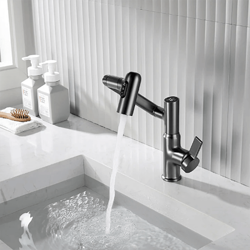 360° Swivel Kitchen Faucet With Temperature Display In Chrome Stainless Steel