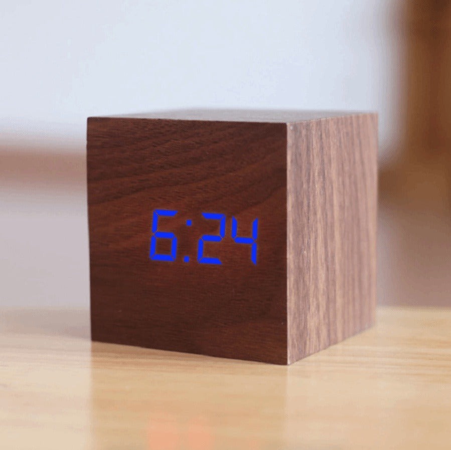 Customizable Wooden Digital LED Alarm Clock With USB and Battery Power