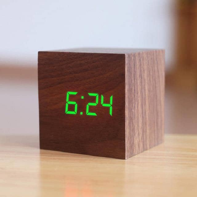 Customizable Wooden Digital LED Alarm Clock With USB and Battery Power
