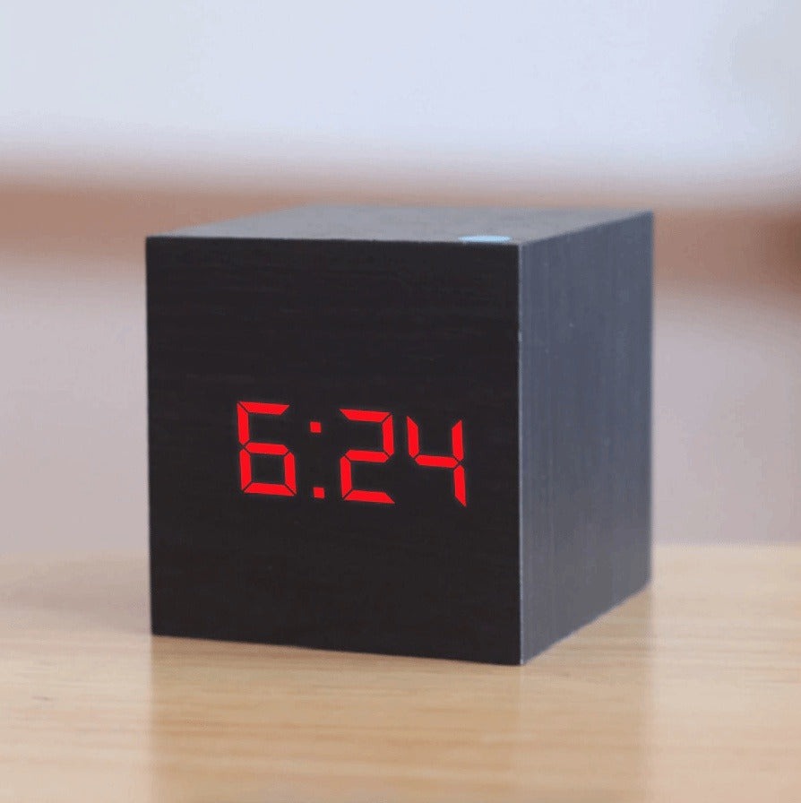 Customizable Wooden Digital LED Alarm Clock With USB and Battery Power