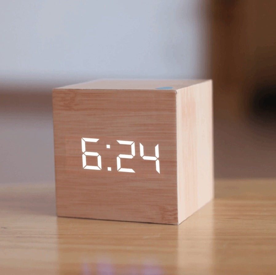 Customizable Wooden Digital LED Alarm Clock With USB and Battery Power
