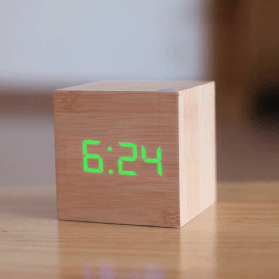 Customizable Wooden Digital LED Alarm Clock With USB and Battery Power