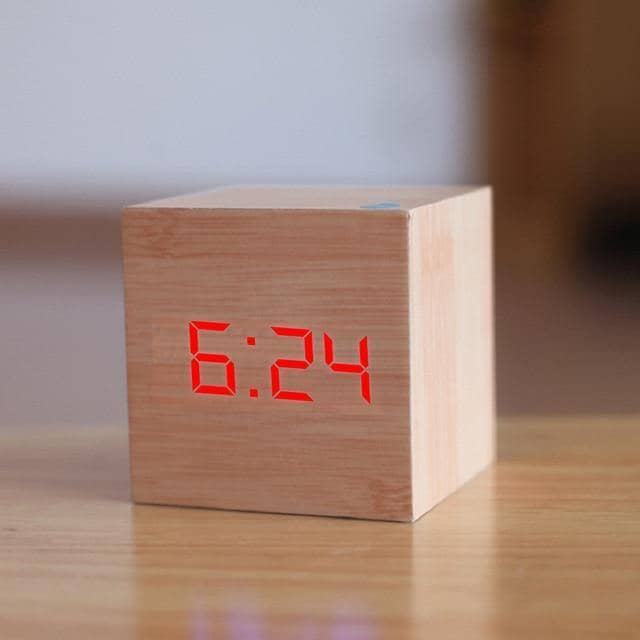 Customizable Wooden Digital LED Alarm Clock With USB and Battery Power