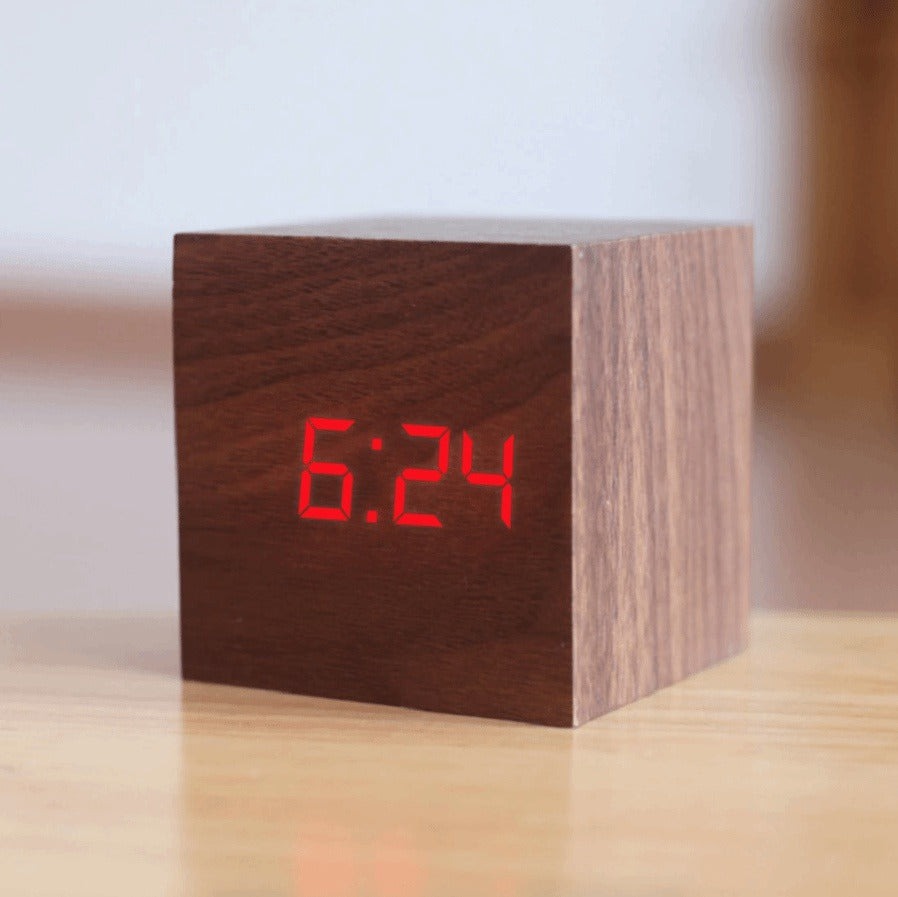 Customizable Wooden Digital LED Alarm Clock With USB and Battery Power