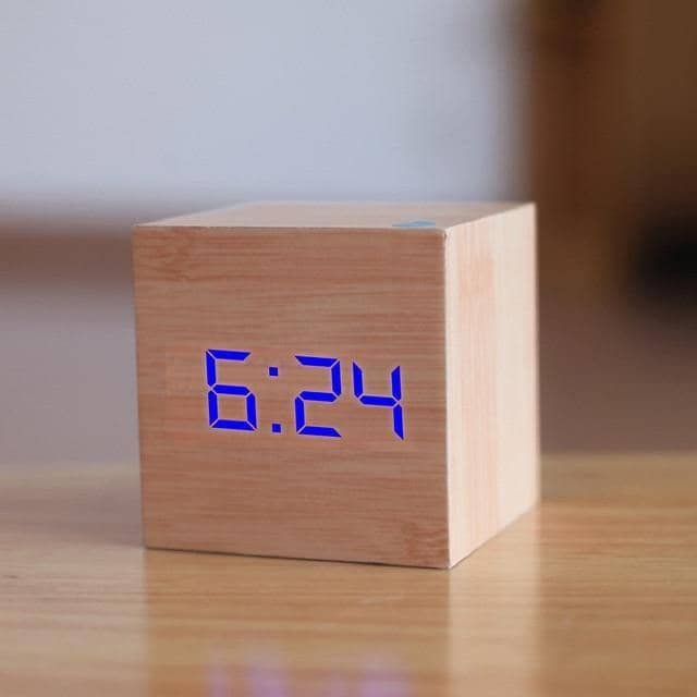 Customizable Wooden Digital LED Alarm Clock With USB and Battery Power