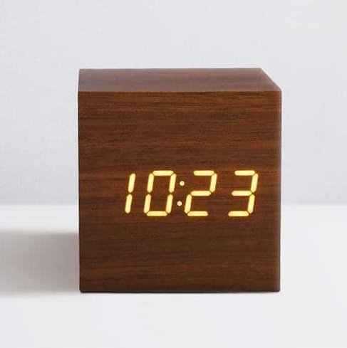 Customizable Wooden Digital LED Alarm Clock With USB and Battery Power