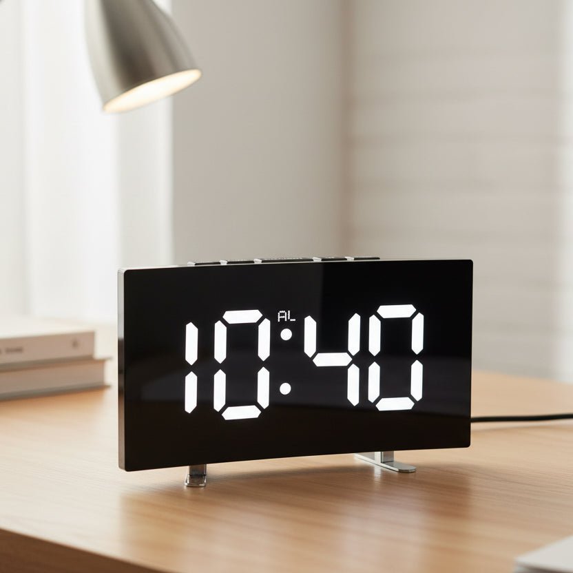 QuietNest Slankt Digitalt Vækkeur Med Stor LED Skærm Og Stille Drift