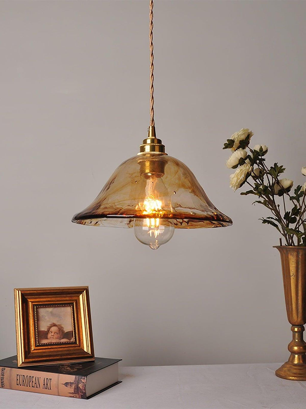 Corvin Brass And Amber Glass Pendant Light