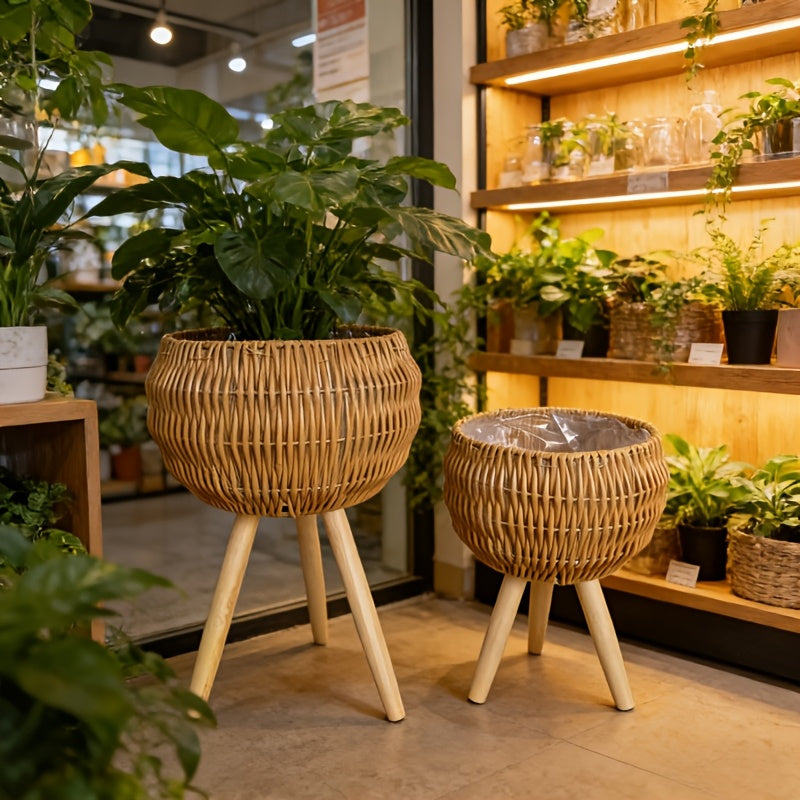Boho kurv plantekasse sett for innendørs grøntstyling