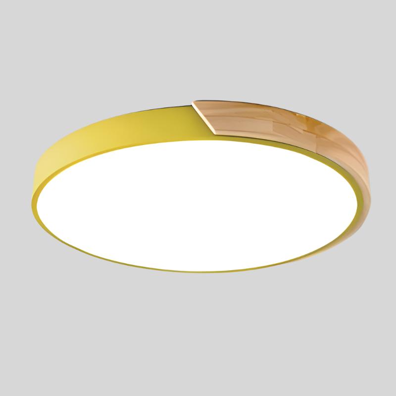 Aelora Nordic Wood Round Ceiling Light Featuring Warm Glow