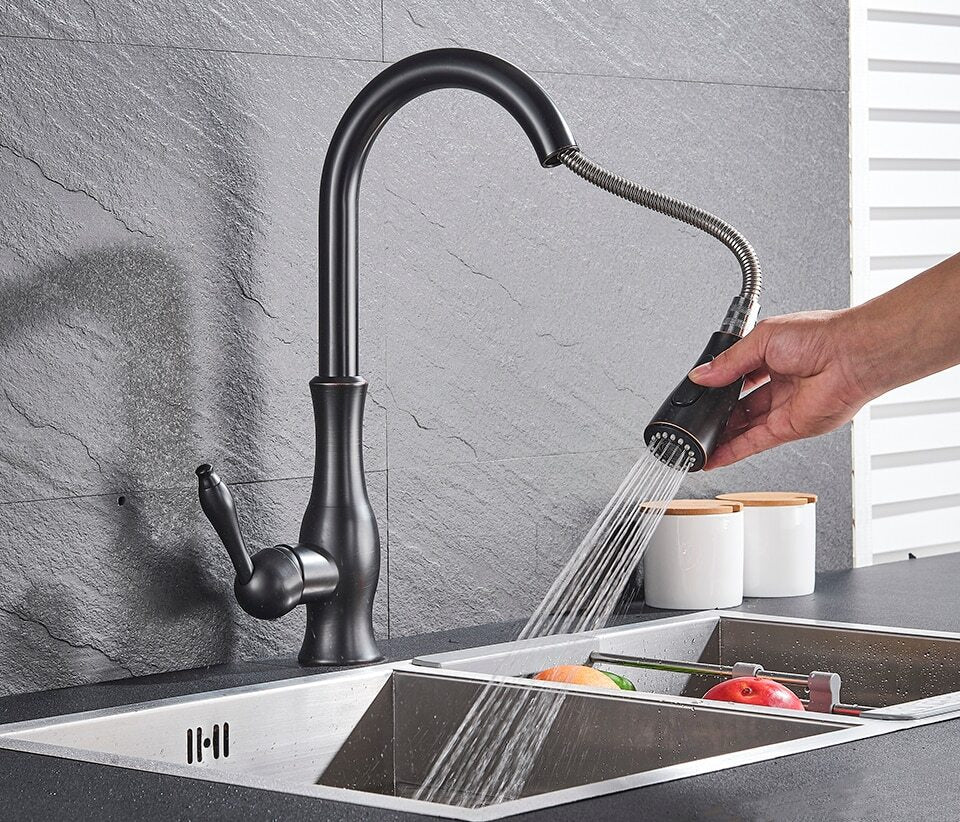 Výsuvná flexibilní kuchyňská baterie s dosahem 45 cm, kartáčovaný nikl