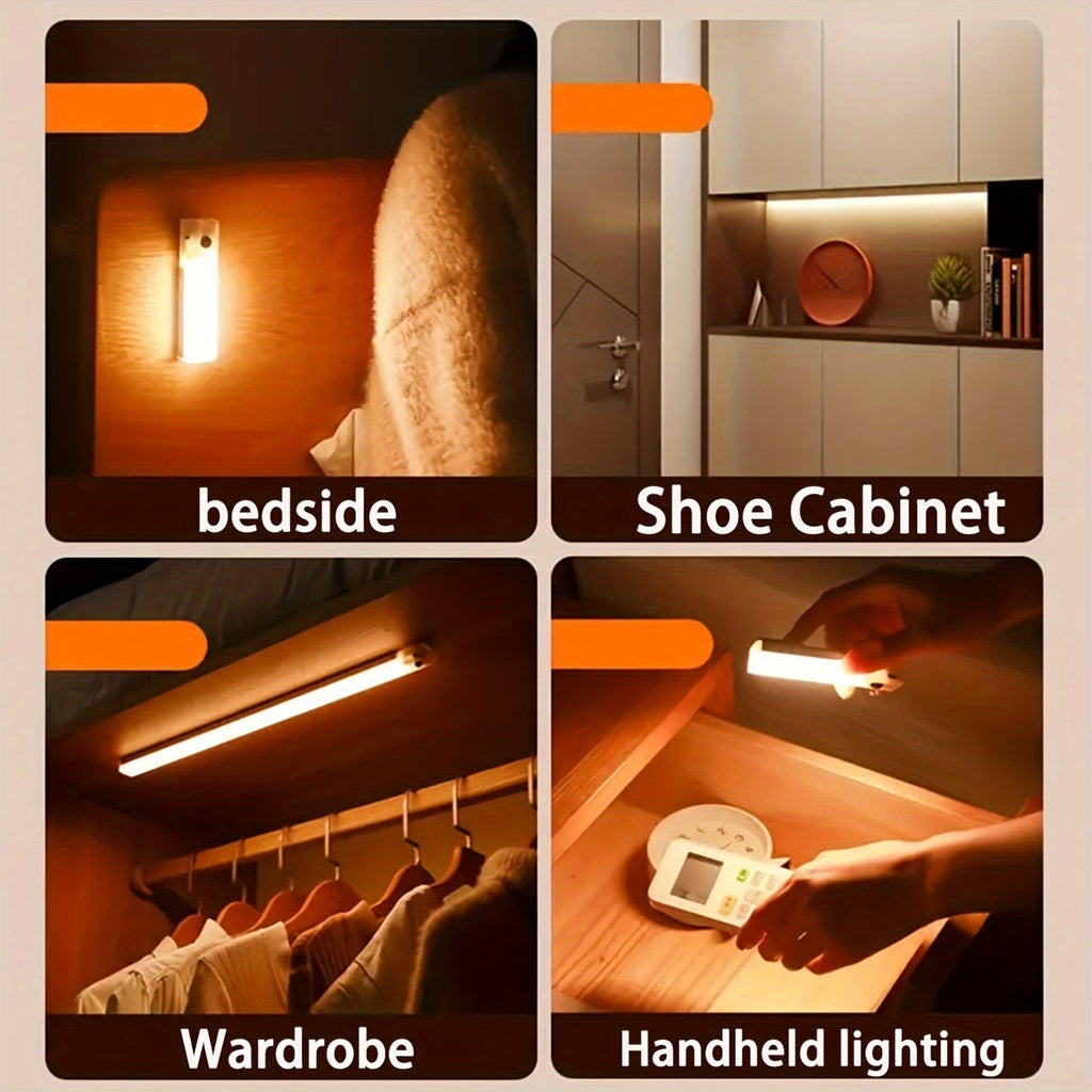 Luz noturna LED com sensor de movimento inteligente, bateria recarregável por USB e brilho ajustável