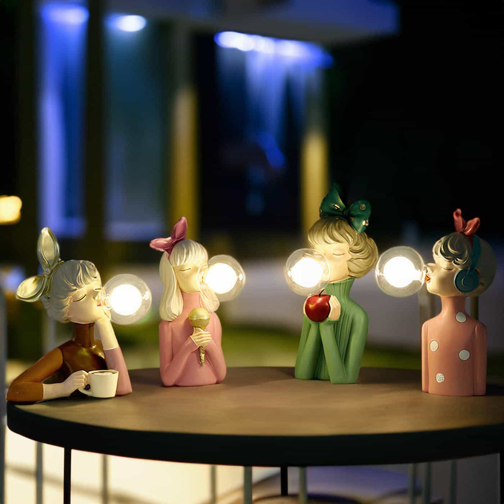 Bubble Girls Cartoon Nightlight Statue Lamp Collection For Playful Home Decor