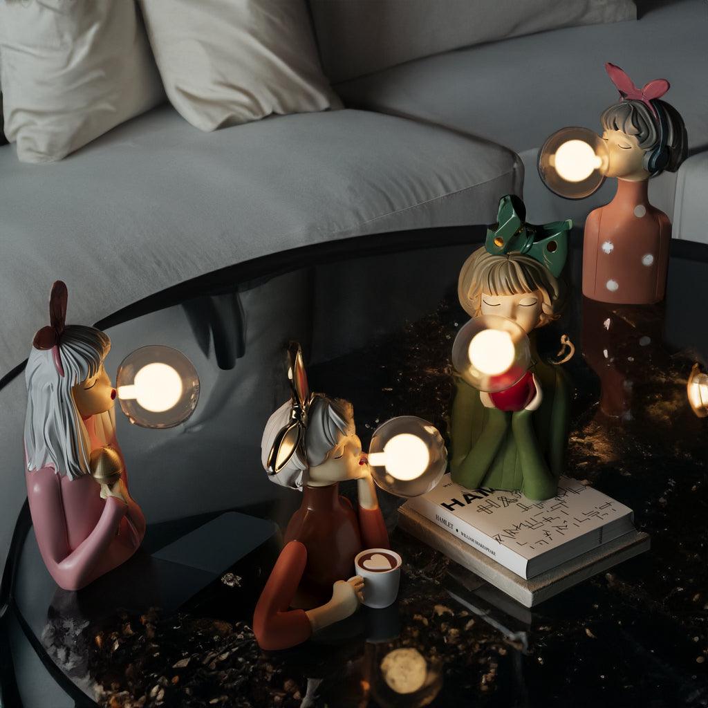 Bubble Girls Cartoon Nightlight Statue Lamp Collection For Playful Home Decor