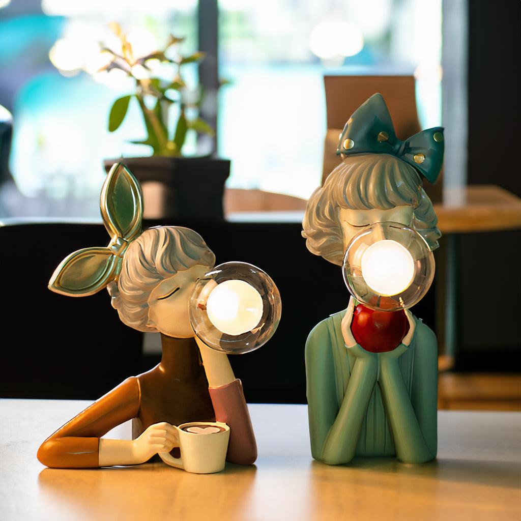 Bubble Girls Cartoon Nightlight Statue Lamp Collection For Playful Home Decor