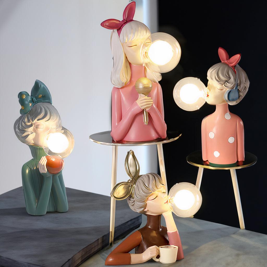Bubble Girls Cartoon Nightlight Statue Lamp Collection For Playful Home Decor