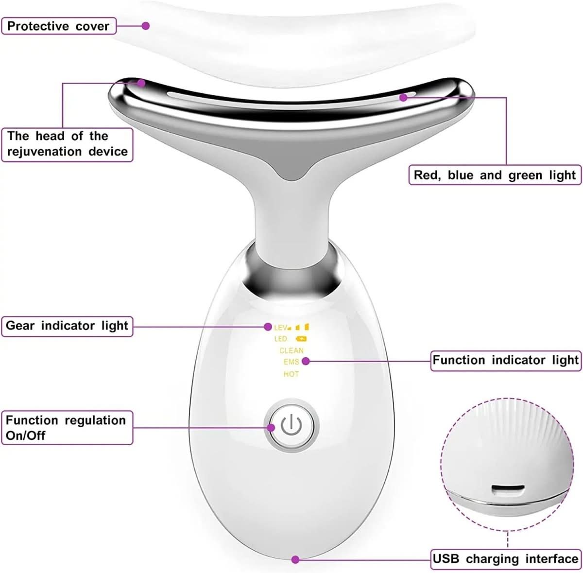 LumaGlow Drei-in-Eins-Gesichtsmassagegerät mit Lichttherapie, Vibration und Wärme