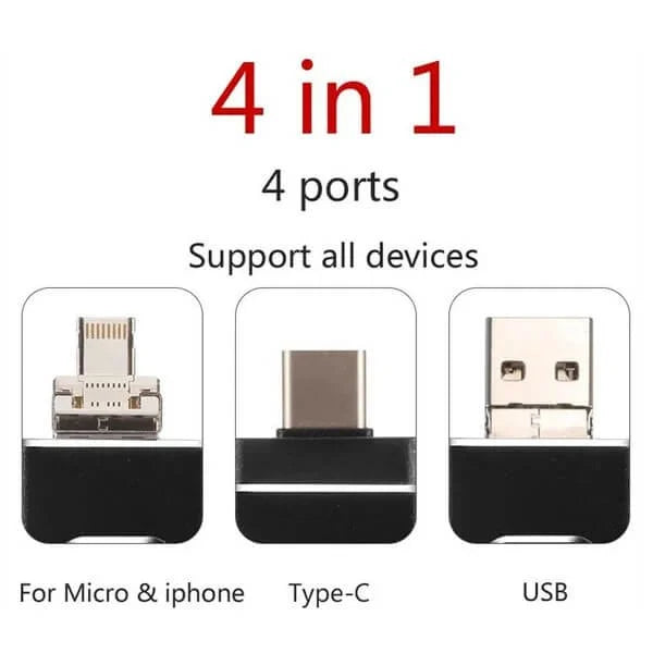 כונן פלאש USB 4 ב-1 לסמארטפון וטאבלט USB-A, USB-C, מיקרו-USB, לייטנינג