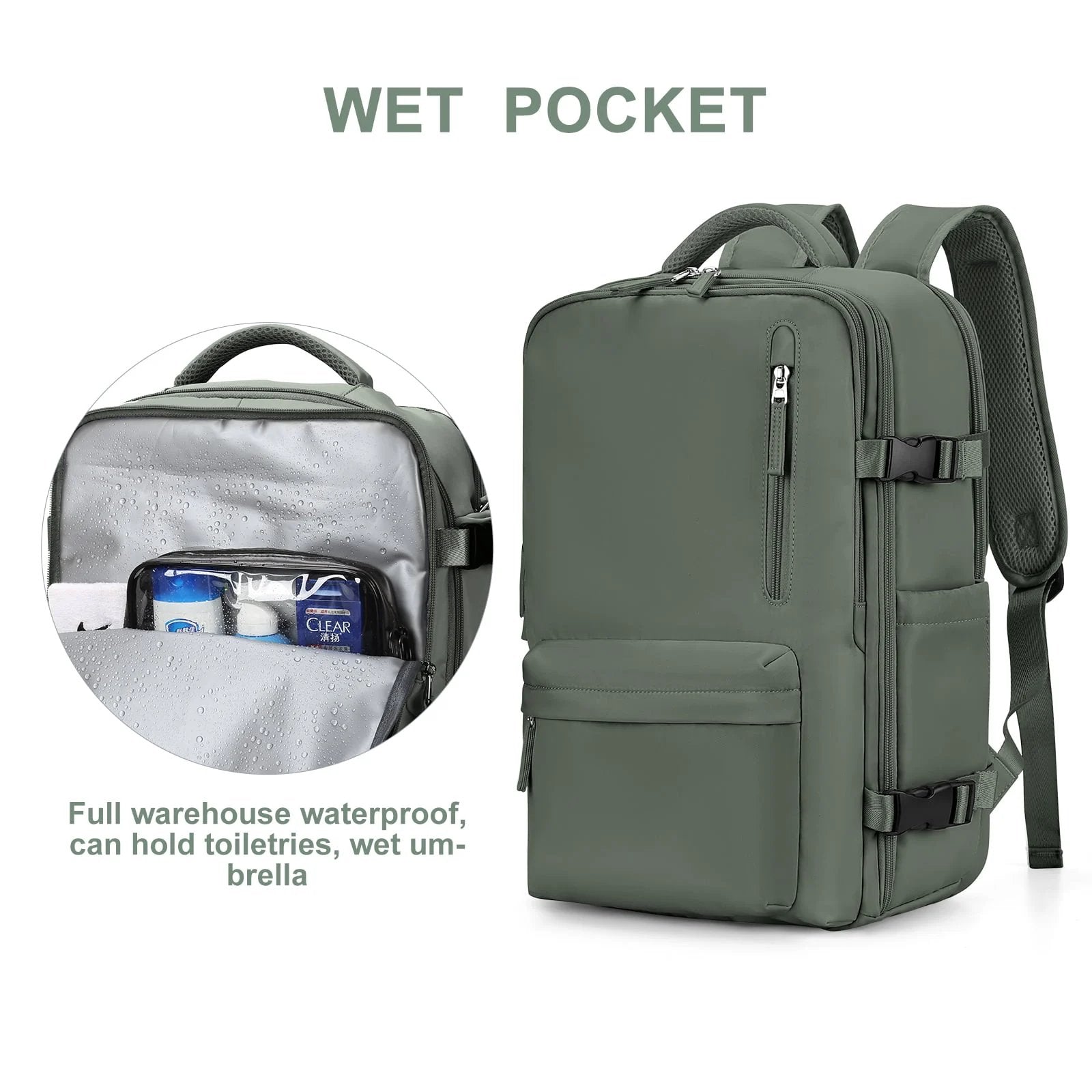 Sac à dos de voyage étanche 35L pour femme, randonnée, avec port USB
