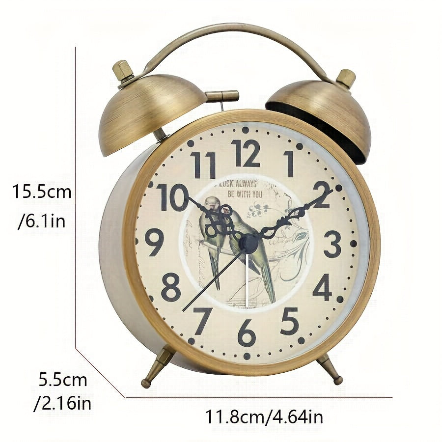 Scandinavian vintage luminous twin bell alarm clock with classic metal design