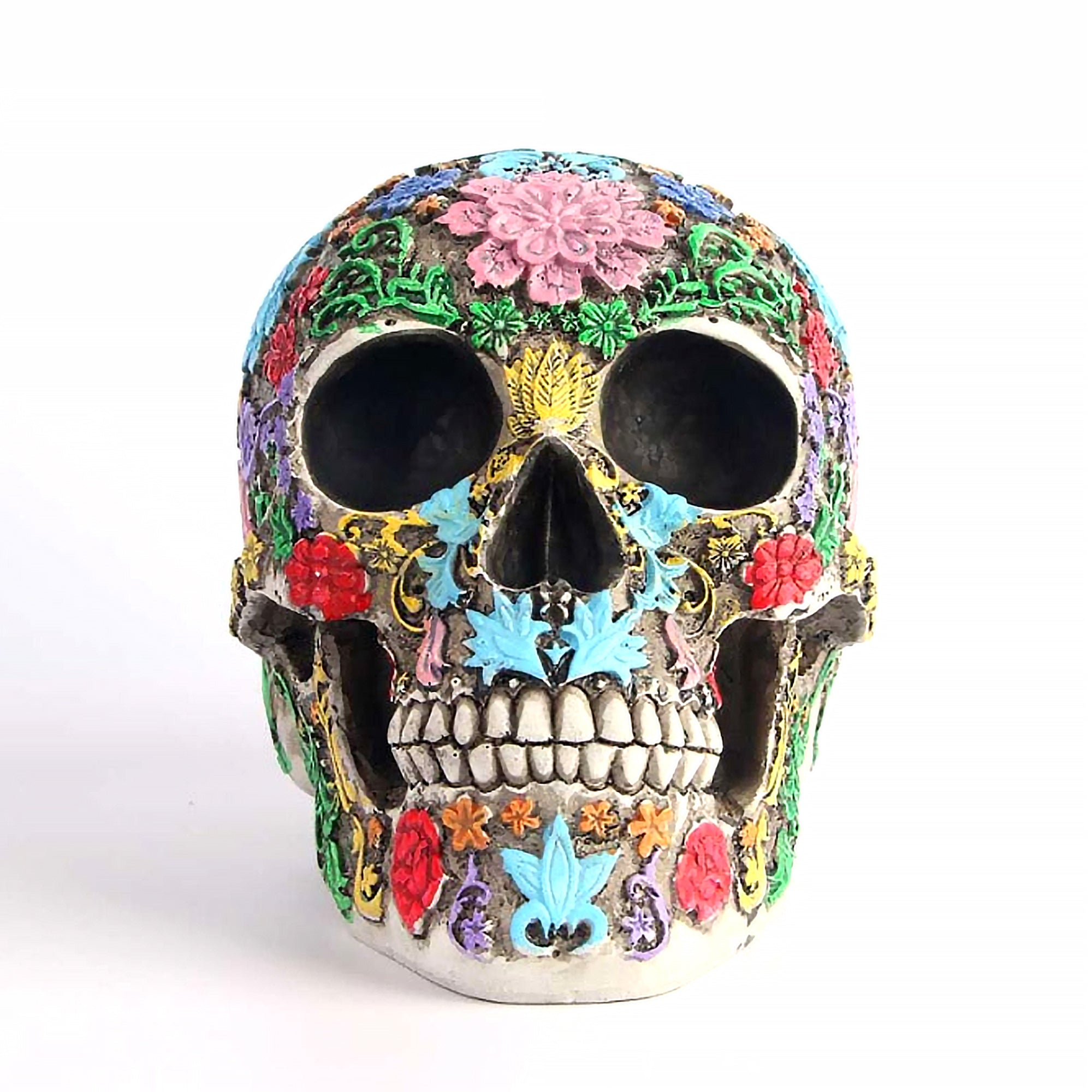 A halottak napja Calaveras De Azúcar koponya szobor otthoni dekorációhoz és örökséghez