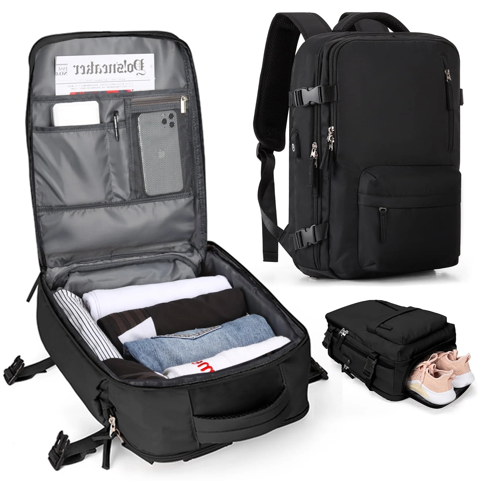 Sac à dos de voyage étanche 35L pour femme, randonnée, avec port USB