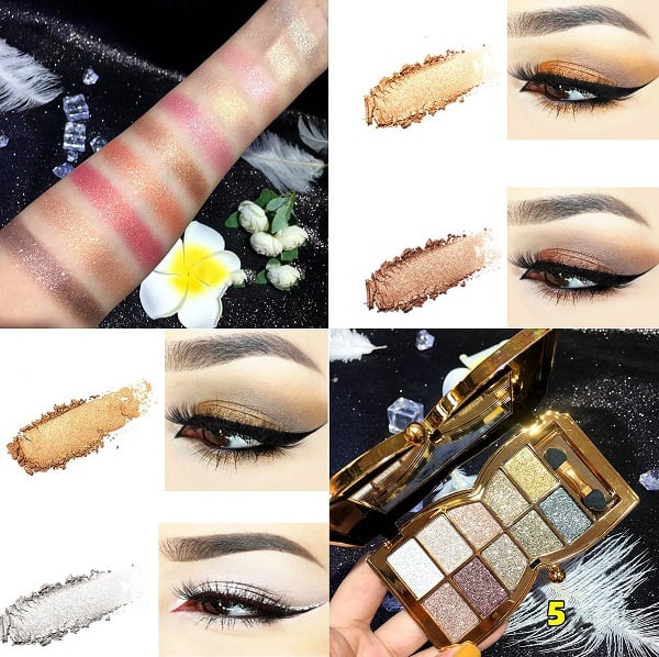 Palette de fards à paupières pailletés 10 couleurs – Poudre maquillage à effet brillant haute brillance pour un maquillage des yeux glamour – Pigmentation intense