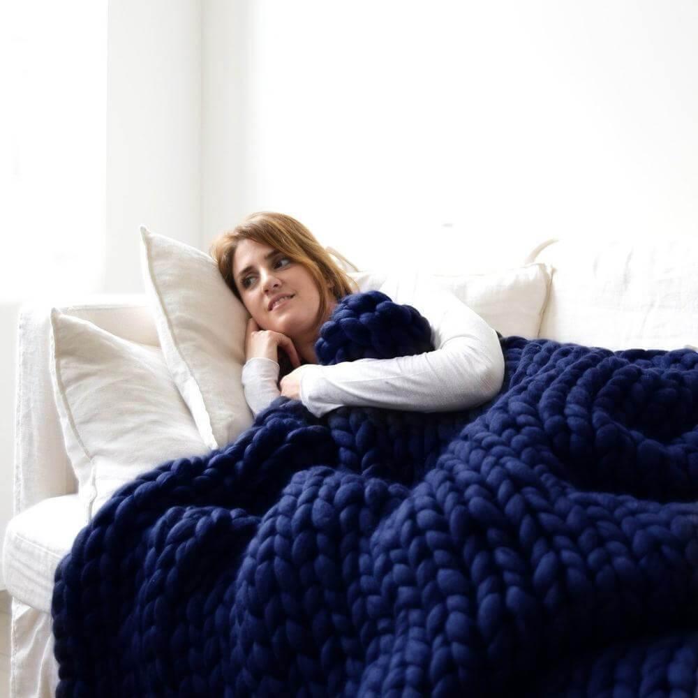 Hygge Cozy Throw Blanket With Thick Chunky Knit Fabric Texture