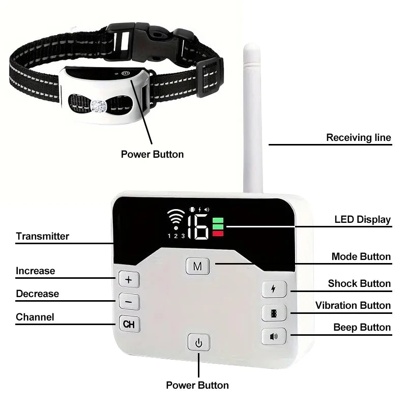 2-In-1 Wireless Dog Fence And Training Collar System, Waterproof Rechargeable, 300 M Range