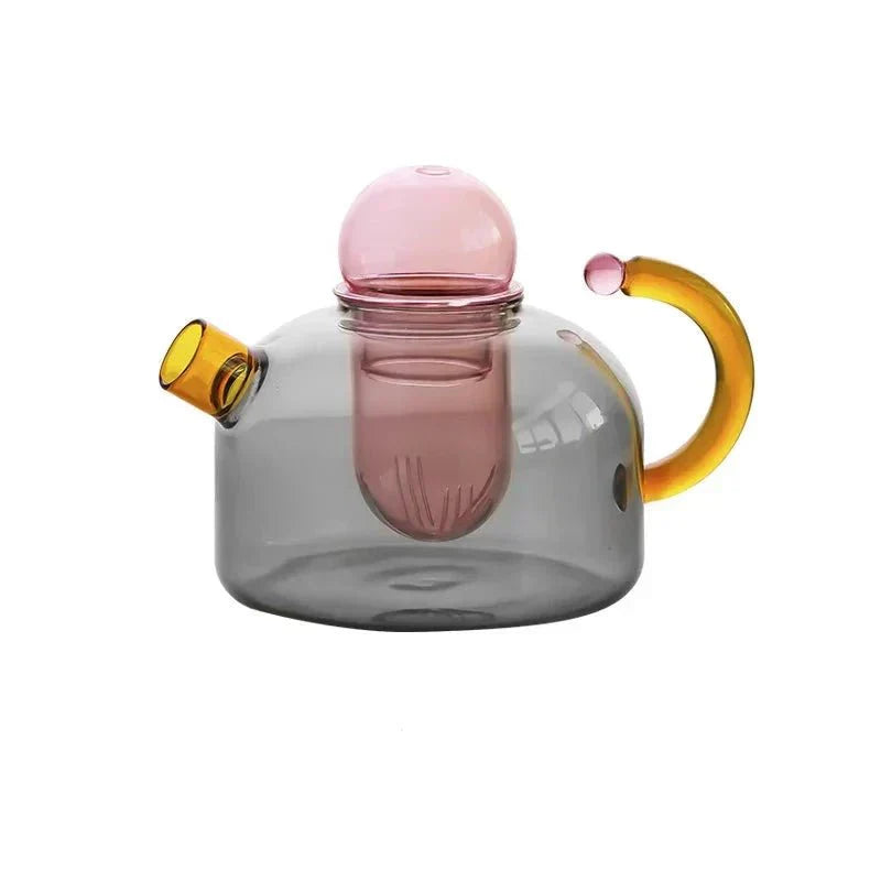 Translucent Glass Kettle And Mug Set With Bold Color Contrast