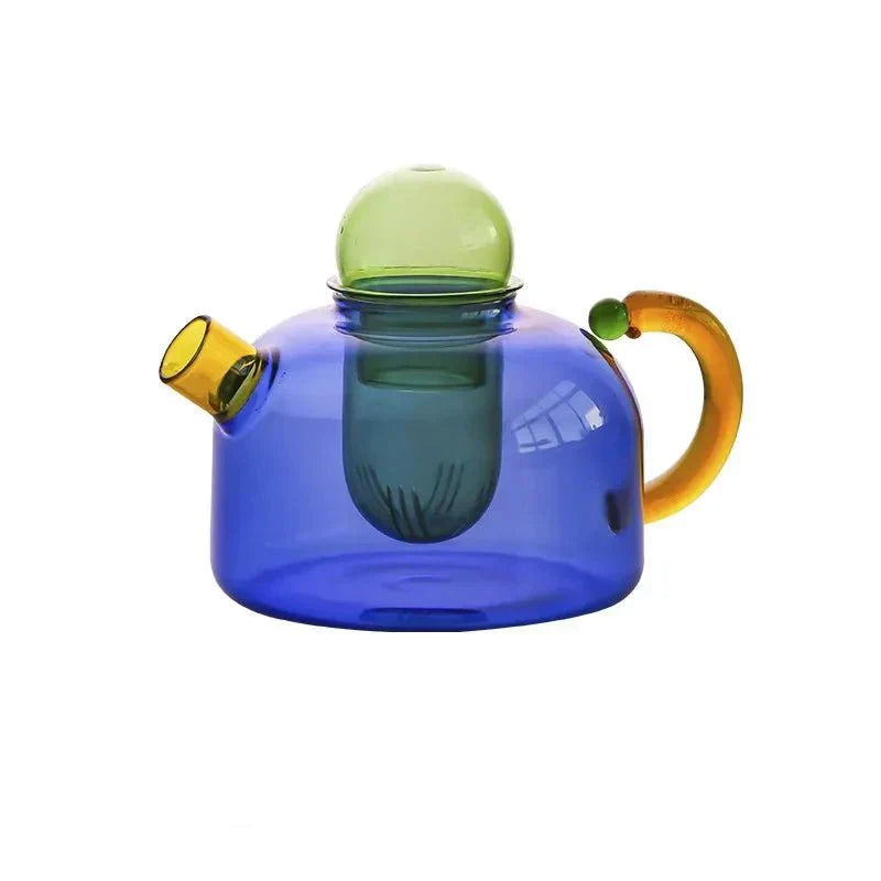 Translucent Glass Kettle And Mug Set With Bold Color Contrast