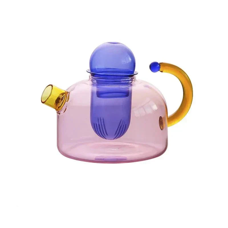 Translucent Glass Kettle And Mug Set With Bold Color Contrast