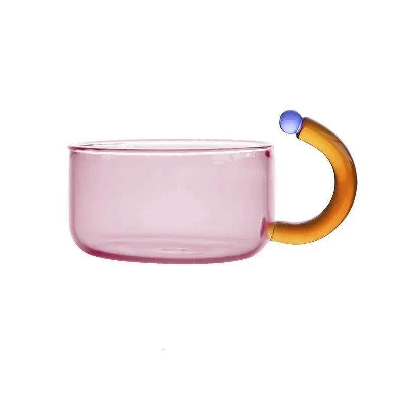 Translucent Glass Kettle And Mug Set With Bold Color Contrast