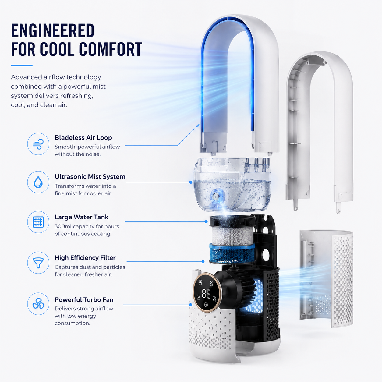 Portable Air Conditioner Quiet Compact Bladeless Cooling