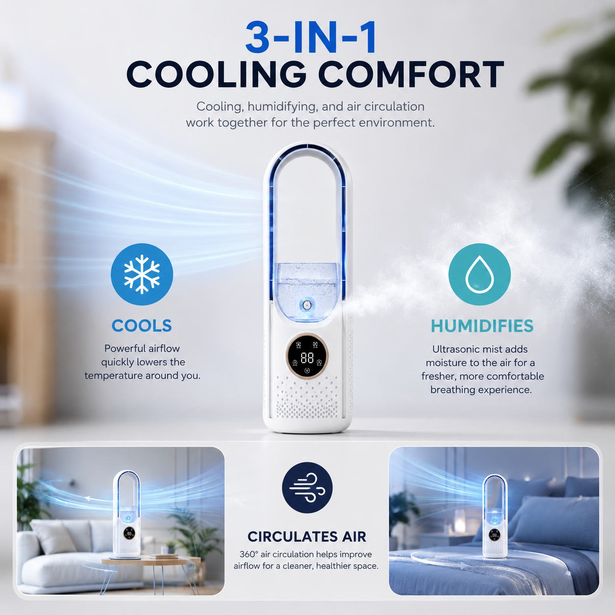 Portable Air Conditioner Quiet Compact Bladeless Cooling