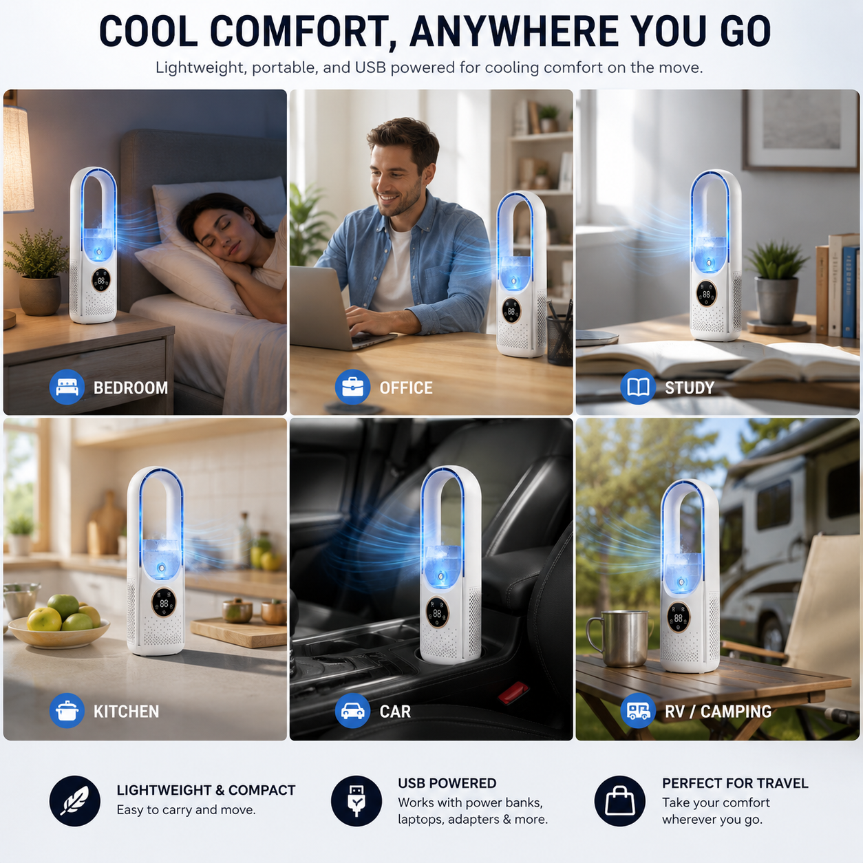 Portable Air Conditioner Quiet Compact Bladeless Cooling
