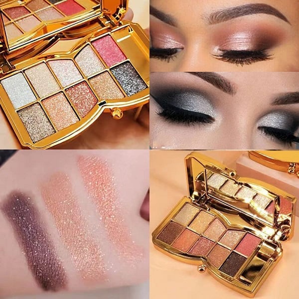 Palette de fards à paupières pailletés 10 couleurs – Poudre maquillage à effet brillant haute brillance pour un maquillage des yeux glamour – Pigmentation intense