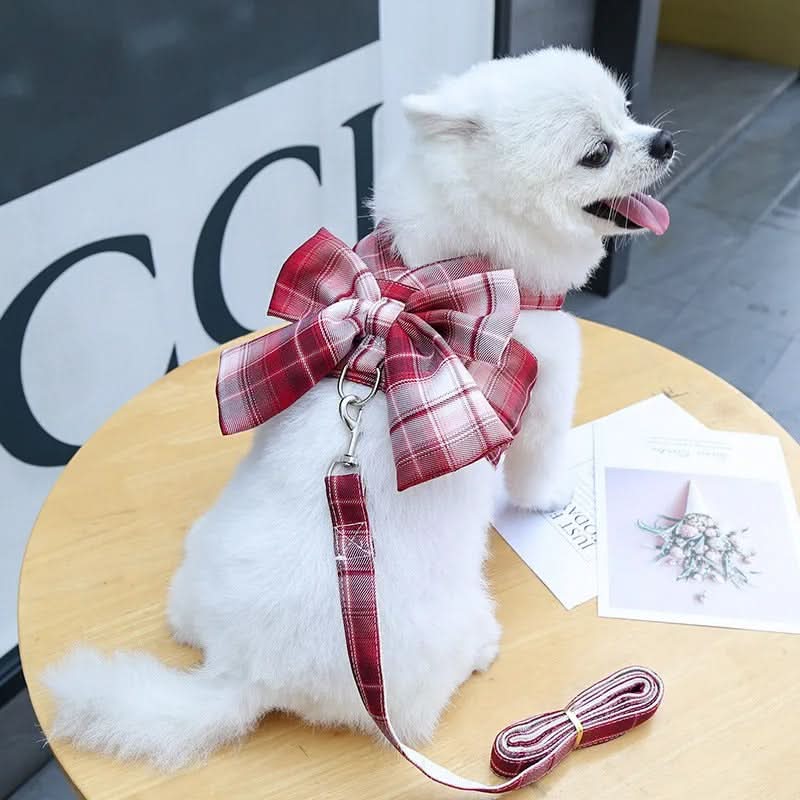 AuroraPaw Adjustable Dog Harness With Elegant Bow For Stylish Walks