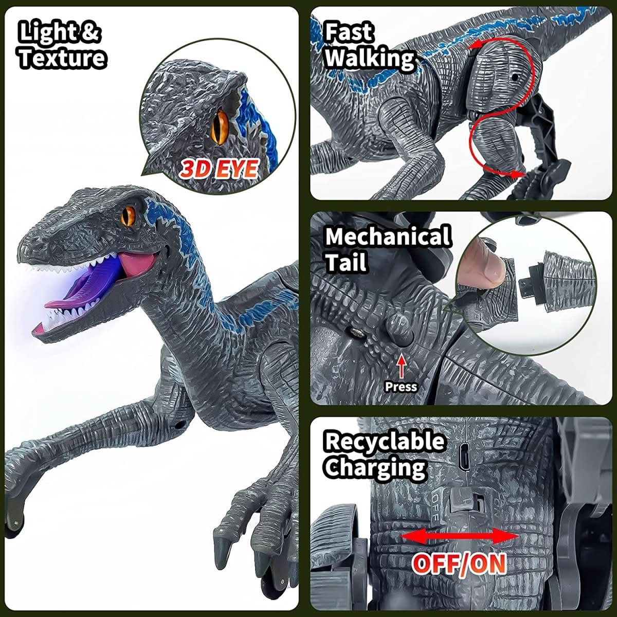 RexaDino - Dinosauro Interattivo con Luce e Suono per Divertimento Preistorico